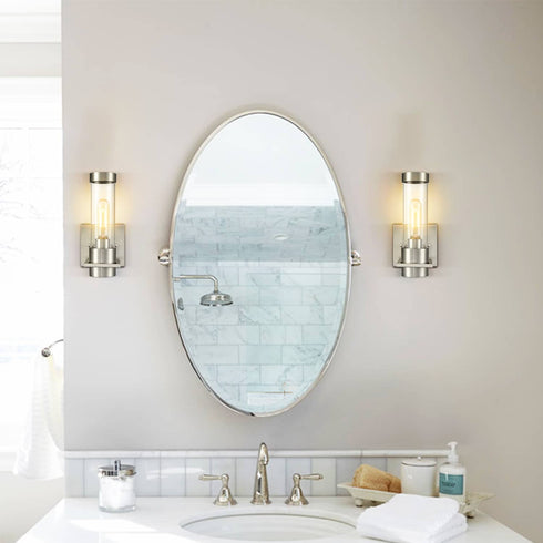 Modern Brush Nickel Wall Light Fixture with Off-white Glass Shade Set of 2